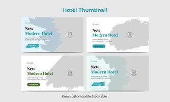 paquete de diseño de miniaturas de video de viajes y recorridos de hotel servicio de marketing de turismo de hotel miniatura de video vector