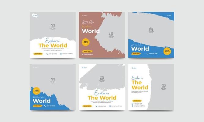 Travel tour social media post banner design template bundle tourism ads banner set
