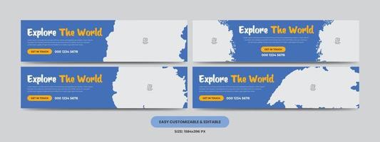 paquete de diseño de fotos de portada de redes sociales de agencias de viajes. banner de portada de redes sociales de marketing turístico vector