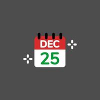 25 de diciembre de elementos de diseño plano del calendario del día de navidad, icono, vector, ilustración. vector