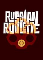 RUSSIAN ROULETTE lettering with revolver cylinder and bullet. Vector illustration with handdrawn typography. Concept of play, survival game.