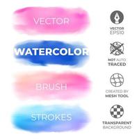 Set of blue and pink realistic watercolor strokes on an isolated transparent background for your design. Vector illustration created by Mesh tool for wallpaper, background. EPS10