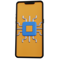 3d tolkning blå chip med smartphone isolerat png