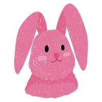 Hand drawn cartoon pink rabbit. Color pencil effect. Vector illustration for kids.