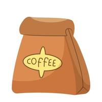 Kraft bag with coffee to go. Vector flat illustration package