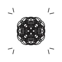 Circular random messy lines, chaos logo. Concept logotype about confused mind, life path, hard decision, soul transformation. Black pen hand drawing vector icon isolated on white background.