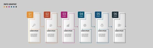 plantilla de negocio de diseño infográfico vectorial con iconos y 6 opciones o pasos. se puede utilizar para diagramas de proceso, presentaciones, diseño de flujo de trabajo, pancarta, diagrama de flujo, gráfico de información vector