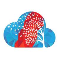 diseño de logotipo de árbol de nube con elementos de plantilla de icono de hojas negocio de empresa. viento que sopla a través de las hojas. cuestiones de naturaleza o medio ambiente o concepto ecológico vector