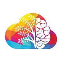 Modern brain cloud tree logo design. Think colorful brain idea. vector