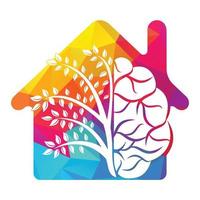 diseño moderno del logotipo del árbol de la casa del cerebro. piensa en una idea colorida del cerebro. vector