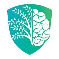 Modern brain tree logo design. Think green label. vector