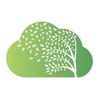 diseño de logotipo de árbol de nube con elementos de plantilla de icono de hojas negocio de empresa. viento que sopla a través de las hojas. cuestiones de naturaleza o medio ambiente o concepto ecológico vector