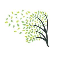 diseño de logotipo de árbol con elementos de plantilla de icono de hojas negocio de la empresa. viento que sopla a través de las hojas. cuestiones de naturaleza o medio ambiente o concepto ecológico vector