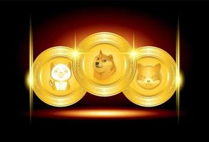 set of doge coin meme cryptocurrency vector