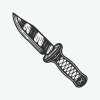 Vintage retro woodcut hunting knife. Can be used like emblem, logo, badge, label. mark, poster or print. Monochrome Graphic Art. Vector Illustration.