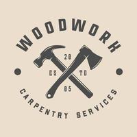 Vintage carpentry, woodwork and mechanic label, badge, emblem and logo. Vector illustration. Monochrome Graphic Art.