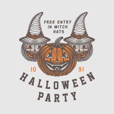 Vintage retro halloween logo, emblem, badge, label, mark, patche. Monochrome Graphic Art. Illustration. Vector.