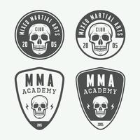 Set of vintage mixed martial arts or fighting club logos, emblems, badges, labels, marks and design elements. Retro graphic art. Vector Illustration. Graphic Art