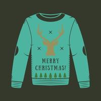 Vintage Christmas sweater with deer, trees and stars. Vector illustration