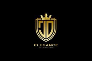 initial JO elegant luxury monogram logo or badge template with scrolls and royal crown - perfect for luxurious branding projects vector