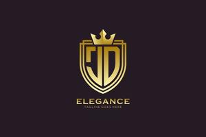 initial JD elegant luxury monogram logo or badge template with scrolls and royal crown - perfect for luxurious branding projects vector