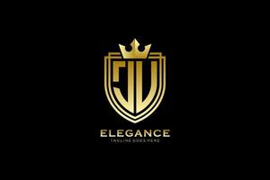 initial JU elegant luxury monogram logo or badge template with scrolls and royal crown - perfect for luxurious branding projects vector