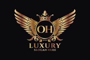 Luxury royal wing Letter OH crest Gold color Logo vector, Victory logo, crest logo, wing logo, vector logo template.