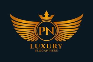 Luxury royal wing Letter PN crest Gold color Logo vector, Victory logo, crest logo, wing logo, vector logo template.