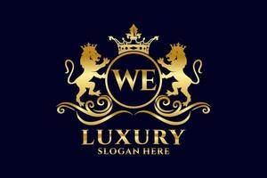 Initial WE Letter Lion Royal Luxury Logo template in vector art for luxurious branding projects and other vector illustration.