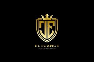 initial JE elegant luxury monogram logo or badge template with scrolls and royal crown - perfect for luxurious branding projects vector