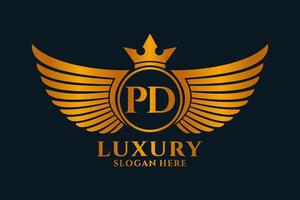 Luxury royal wing Letter PD crest Gold color Logo vector, Victory logo, crest logo, wing logo, vector logo template.