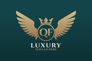 Luxury royal wing Letter QF crest Gold color Logo vector, Victory logo, crest logo, wing logo, vector logo template.