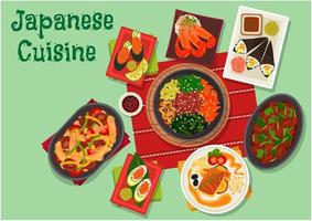 Japanese cuisine spicy dinner dishes icon vector