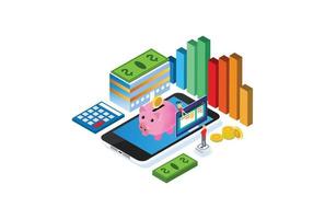 Isometric Depositing Money on smartphone, coin holding. Bank concept Vector Illustration Suitable for Diagrams, Infographics, Game Asset, And Other Graphic Related Assets