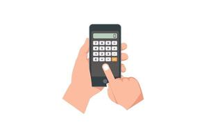 Flat design of hand holding phone with calculator app on screen. Suitable for Diagrams, Infographics, Game Asset, And Other Graphic Related Assets Vector illustartion.