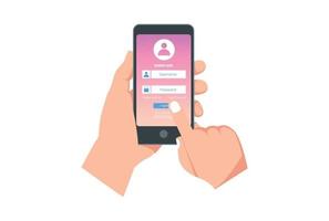 Flat Illustration Login form page template with phone for app development, Suitable for Diagrams, Infographics, Book Illustration, Game Asset, And Other Graphic Related Assets vector