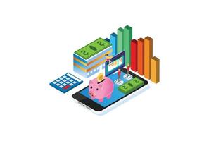 Isometric Depositing Money on smartphone, coin holding. Bank concept Vector Illustration Suitable for Diagrams, Infographics, Game Asset, And Other Graphic Related Assets