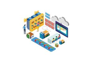 Modern Isometric Smart Online Library Illustration, Suitable for Diagrams, Infographics, Book Illustration, Game Asset, And Other Graphic Related Assets vector