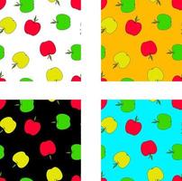 A set of seamless patterns with apples. Red, green, yellow apples. vector
