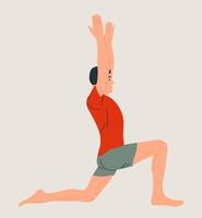 Man wearing sportswear doing Yoga. Young fit guy doing yoga. Hand drawn colored Vector illustration. Weight Loss. Health care and lifestyle concept. Male yoga.