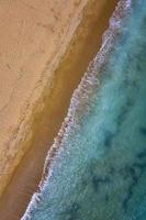 Top view aerial photo from drone to the beautiful sea and yellow sand.