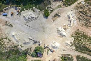 Top view on a quarry. Aerial view from drone on a mining of natural resources or ore photo
