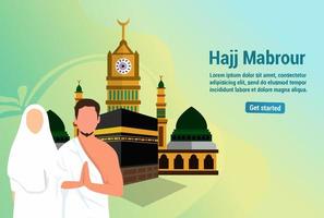 Vector graphics of Hajj and Umrah prayers illustration near the Kaaba Vector template. twin towers background.