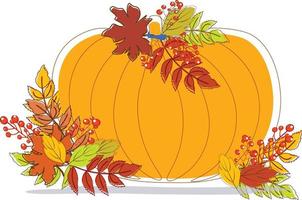 Pumpkin in autumn with autumn leaves vector for decoration and background illustration. Autumn theme pumpkin in isolated in white background