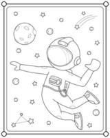 printcute astronauta jugando bola de luna en el espacio adecuado para la ilustración de vector de página de color de los niños