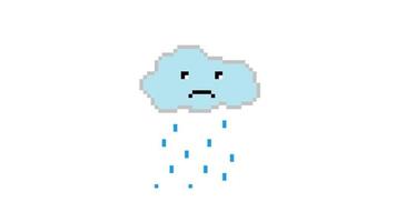 Pixel sad rainy cloud animation on white background video