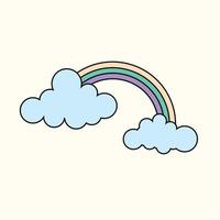 nubes con un arco iris dibujado en estilo garabato. vector