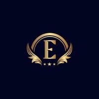 luxury letter E logo royal gold star vector