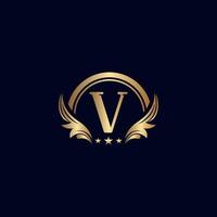 luxury letter V logo royal gold star vector