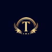 luxury letter T logo royal gold star vector